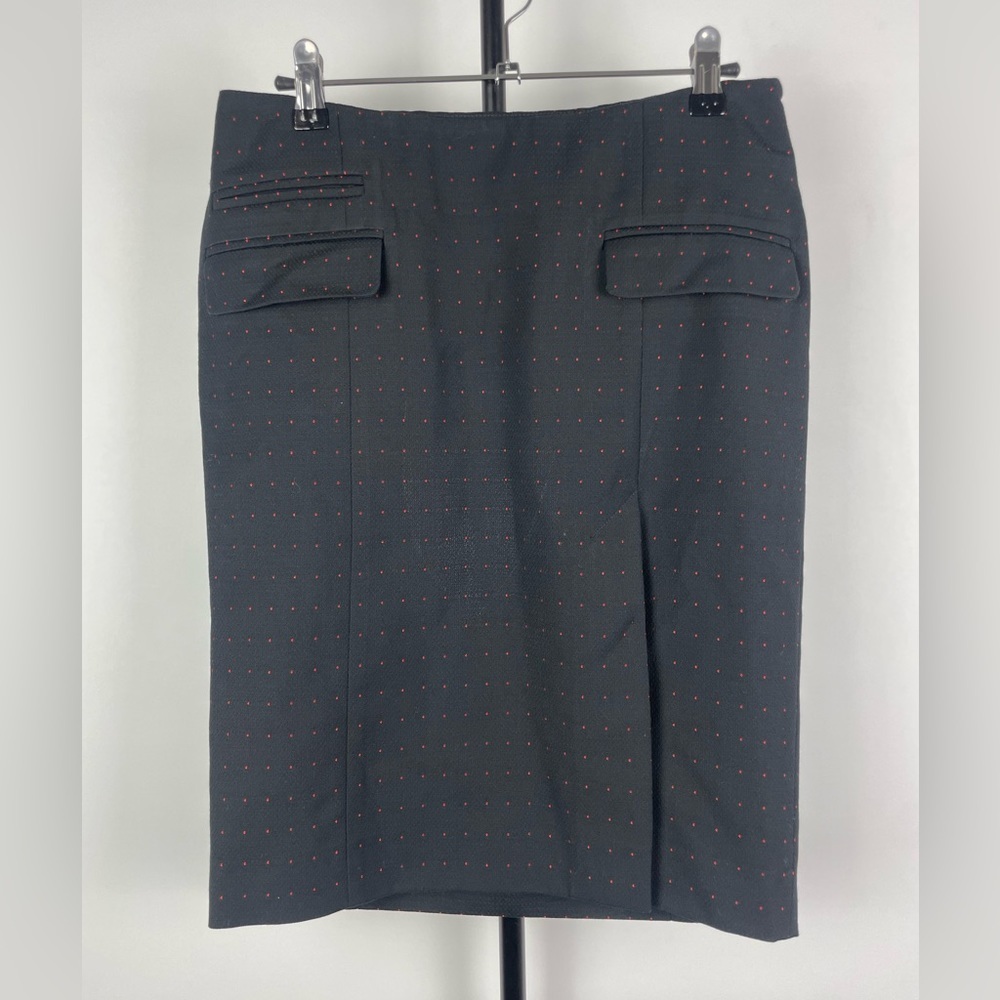 French Connection Black‎ Red Polka Dot Retro Front Slit Pencil Skirt